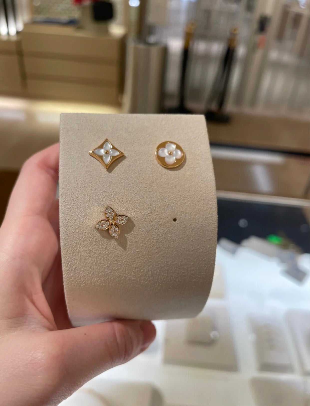 [Vicky]STAR BLOSSOM STUD EARRINGS PINK GOLD DIAMONDS