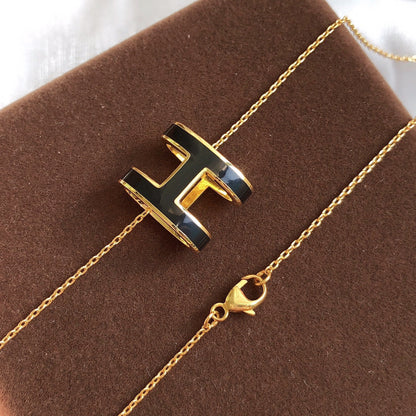 [Vicky]HM CLIC BLACK ENAMEL GOLD NECKLACE