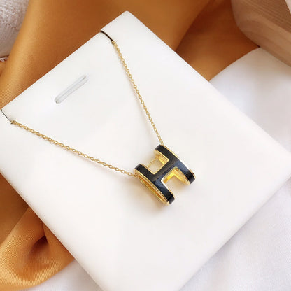 [Vicky]HM CLIC BLACK ENAMEL GOLD NECKLACE