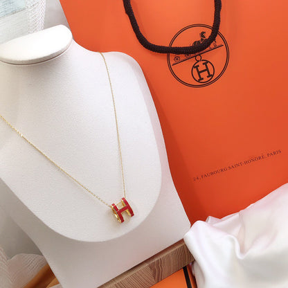 [Vicky]HM CLIC RED ENAMEL GOLD NECKLACE