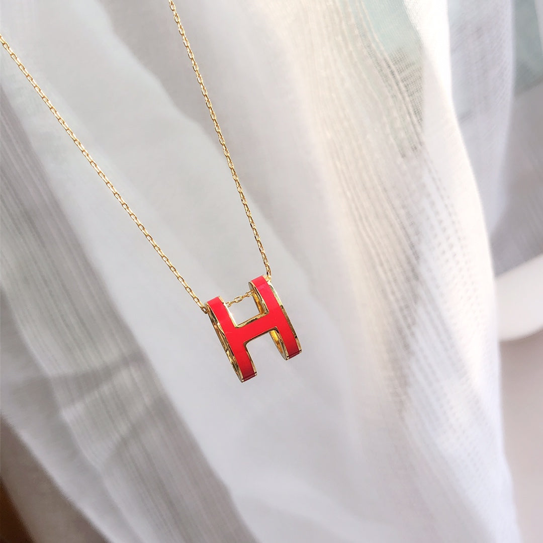 [Vicky]HM CLIC RED ENAMEL GOLD NECKLACE