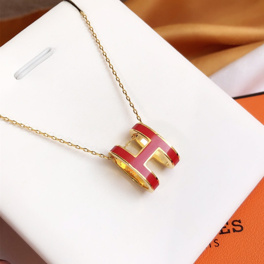 [Vicky]HM CLIC RED ENAMEL GOLD NECKLACE