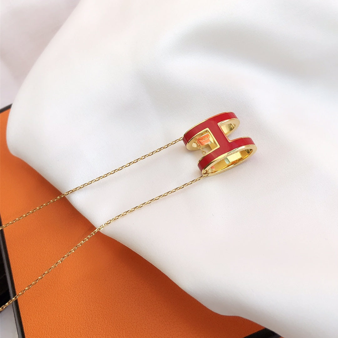 [Vicky]HM CLIC RED ENAMEL GOLD NECKLACE
