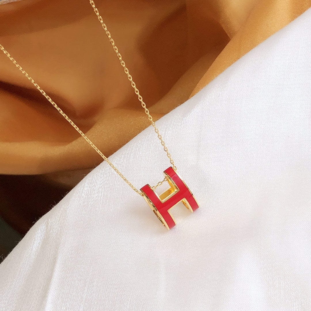 [Vicky]HM CLIC RED ENAMEL GOLD NECKLACE
