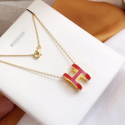 [Vicky]HM CLIC RED ENAMEL GOLD NECKLACE