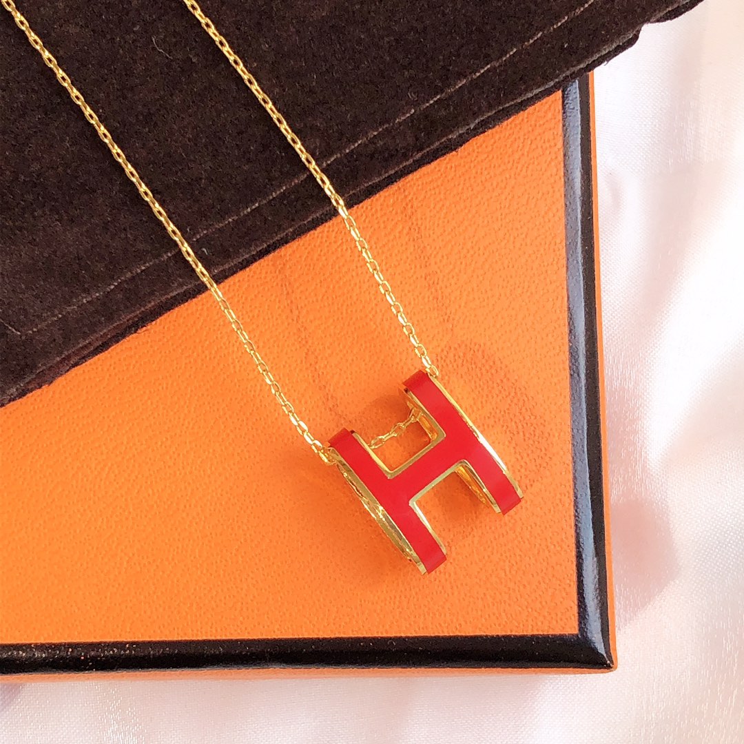 [Vicky]HM CLIC RED ENAMEL GOLD NECKLACE