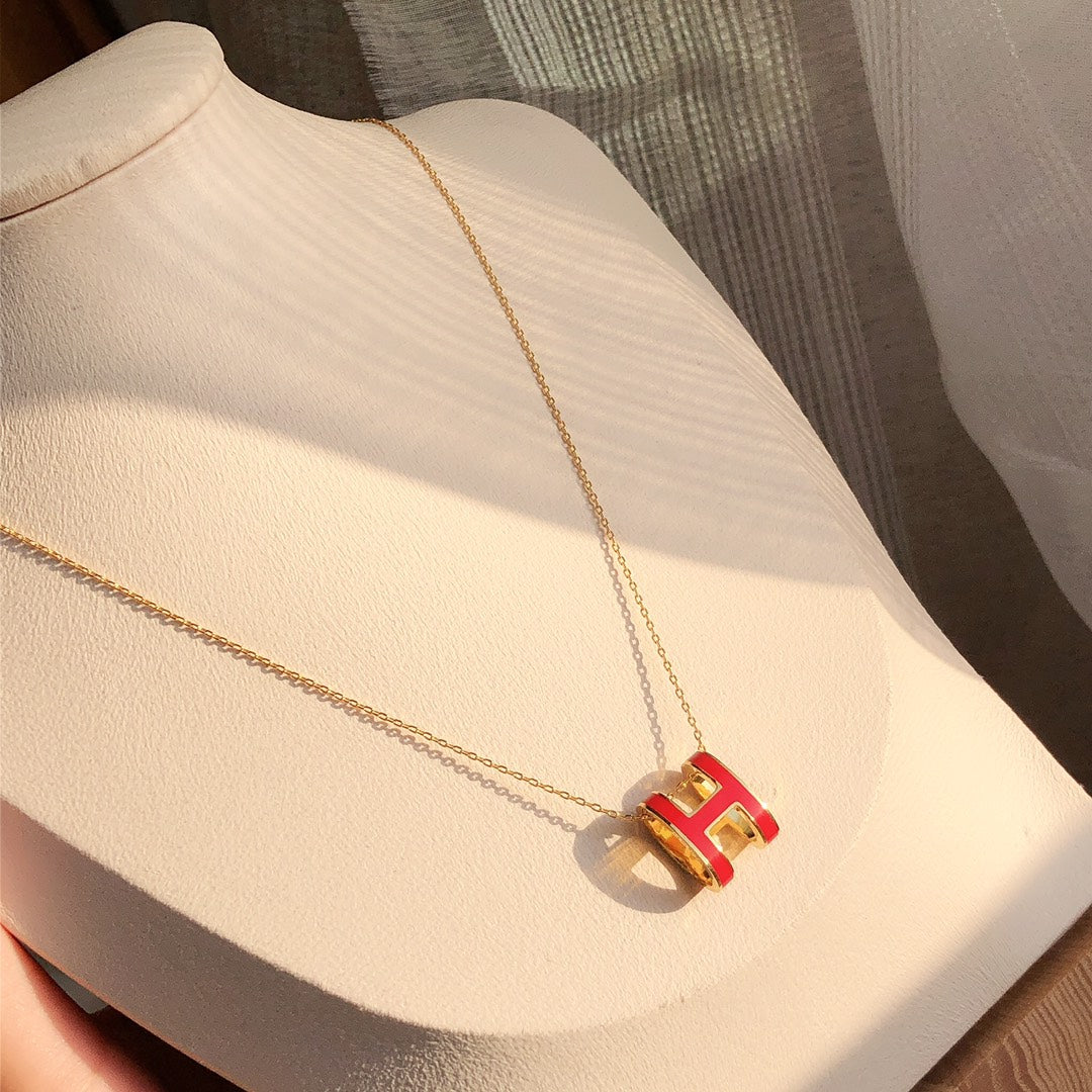 [Vicky]HM CLIC RED ENAMEL GOLD NECKLACE
