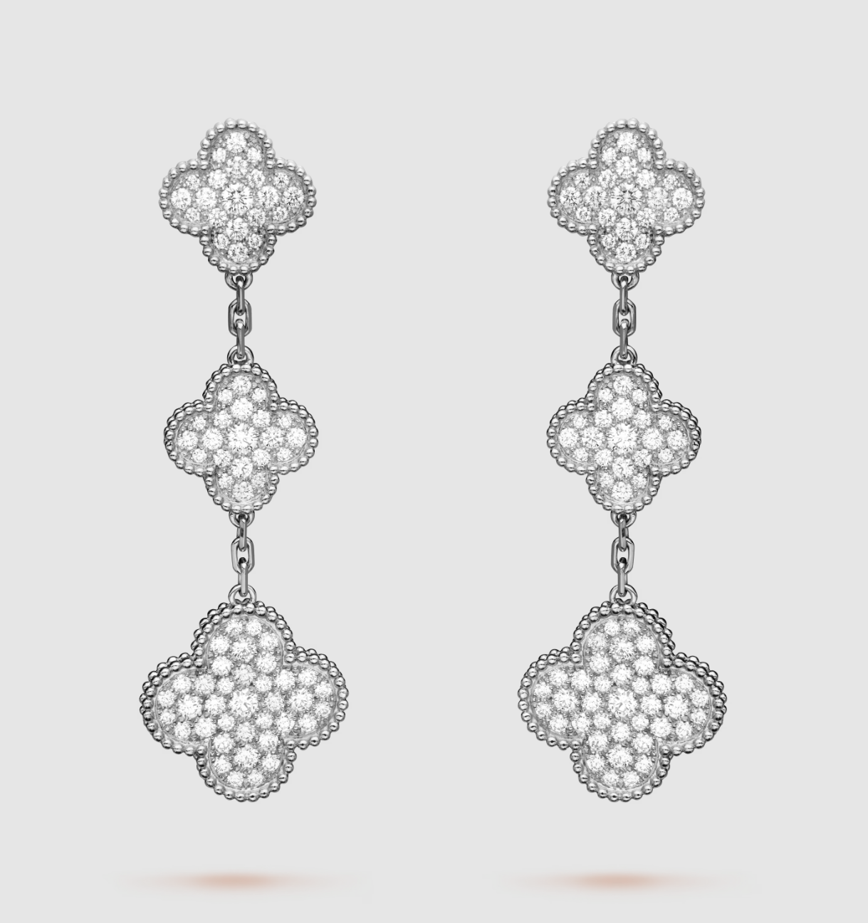 [Vicky]CLOVER 3 MOTIF DIAMOND SILVER DROP EARRINGS