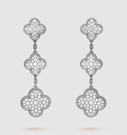 [Vicky]CLOVER 3 MOTIF DIAMOND SILVER DROP EARRINGS