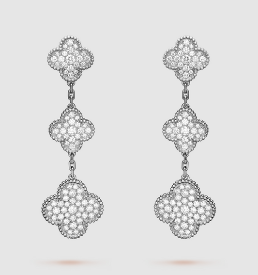 [Vicky]CLOVER 3 MOTIF DIAMOND SILVER DROP EARRINGS