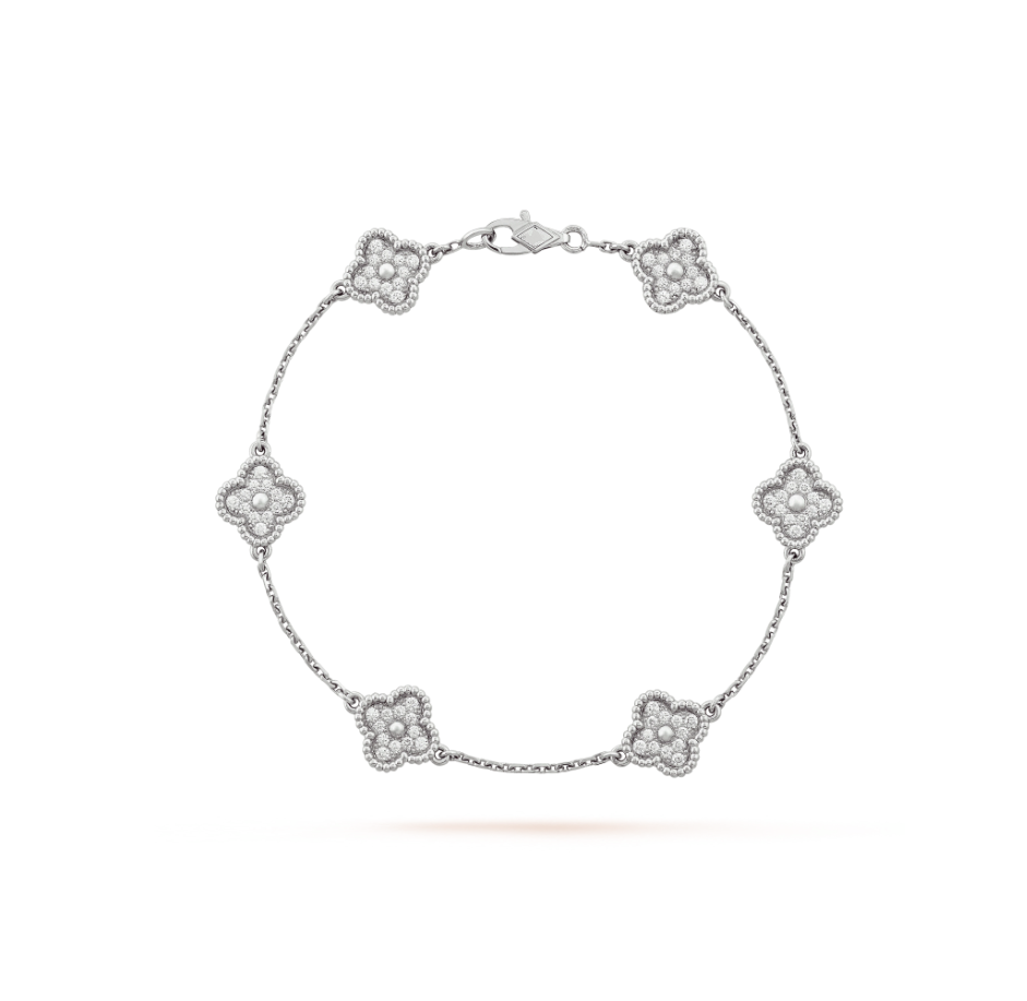 [Vicky]CLOVER 6 MOTIF SILVER DIAMOND BRACELET