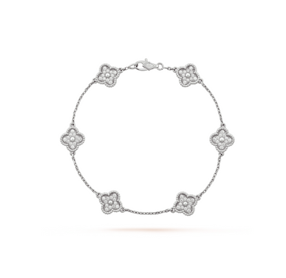 [Vicky]CLOVER 6 MOTIF SILVER DIAMOND BRACELET