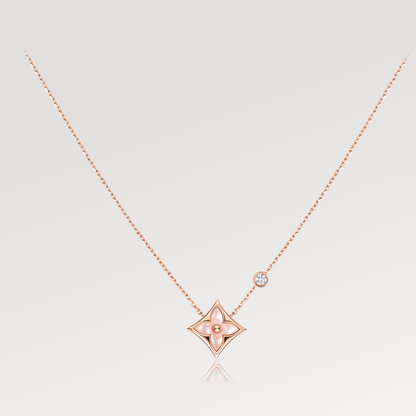 [Vicky]STAR PINK MOP 1 DIAMOND PINK GOLD NECKLACE