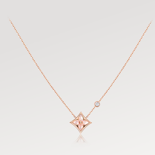 [Vicky]STAR PINK MOP 1 DIAMOND PINK GOLD NECKLACE