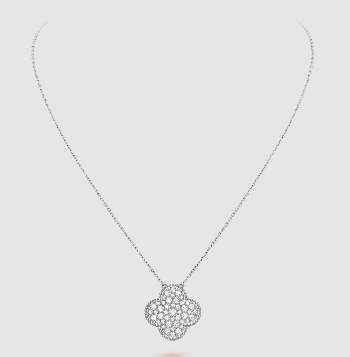[Vicky]CLOVER 25MM LARGE PENDANT DIAMOND PAVED SILVER NECKLACE