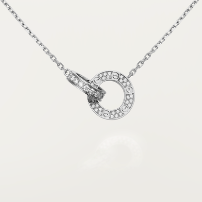 [Vicky]LOVE 7.6MM NECKLACE ROSE GOLD AND SILVER  FULL DIAMOND