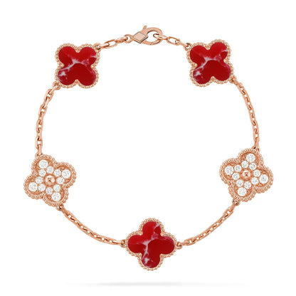 [Vicky]CLOVER 5 MOTIF RED PATTERN BRACELET COLLECTION