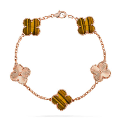 [Vicky] CLOVER 5 MOTIFS TIGER EYE BRACELET COLLECTION