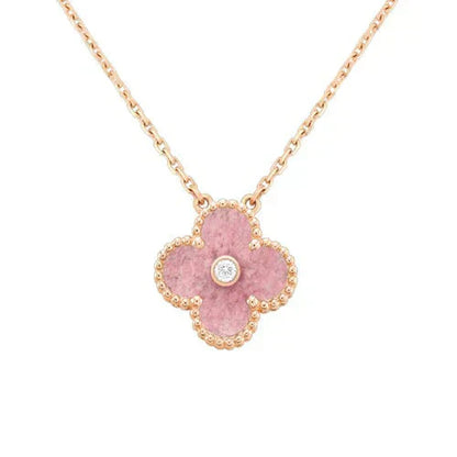 [Vicky]CLOVER 15MM DIAMOND RHODONITE NECKLACE