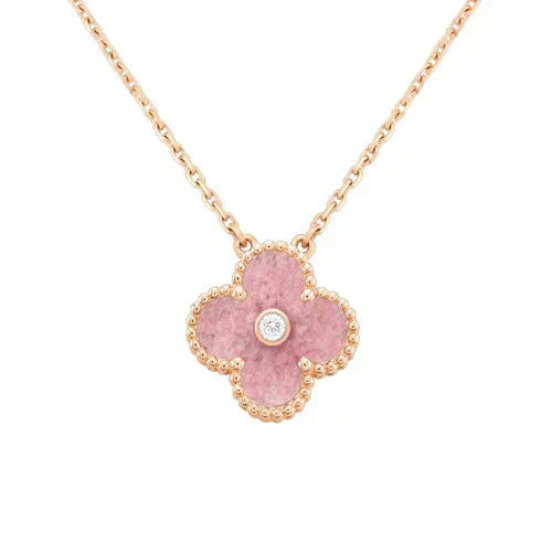 [Vicky]CLOVER 15MM DIAMOND RHODONITE NECKLACE