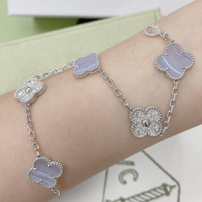 [Vicky] CLOVER 5 MOTIF PURPLE CHALCEDONY BRACELET COLLECTION