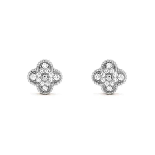 [Vicky]CLOVER 1 MOTIFS DIAMOND STUD EARRINGS SILVER