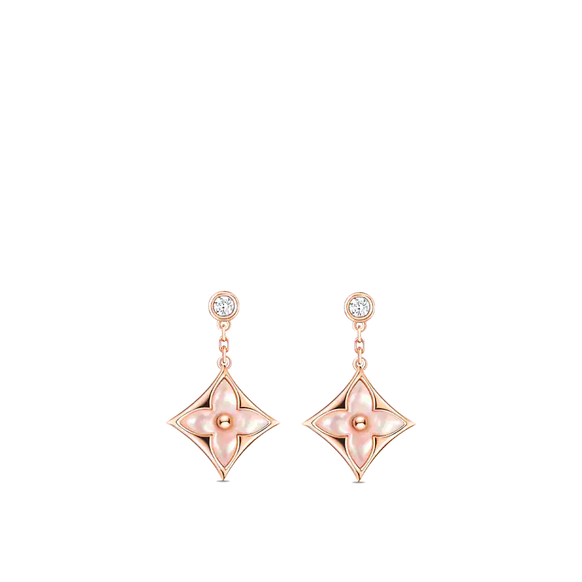 [Vicky]DOUBLE STAR PINK GOLD MOP DROP EARRINGS