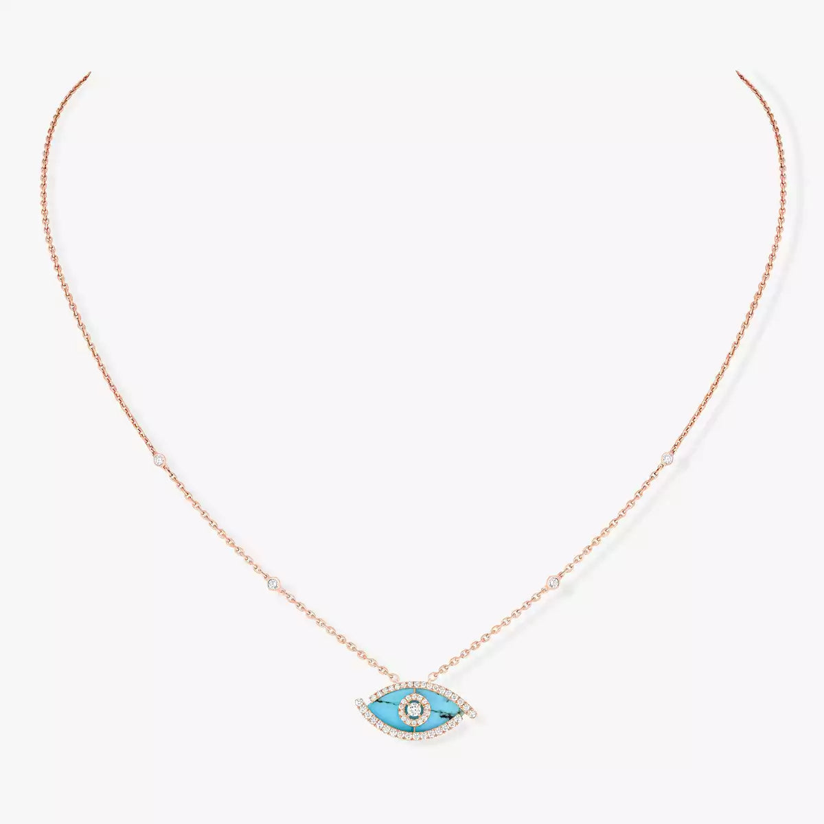 [Vicky]Lucky Eye Diamond Necklace in Rose Gold and Turquoise