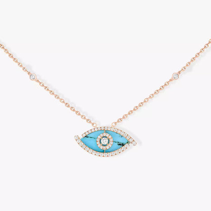 [Vicky]Lucky Eye Diamond Necklace in Rose Gold and Turquoise