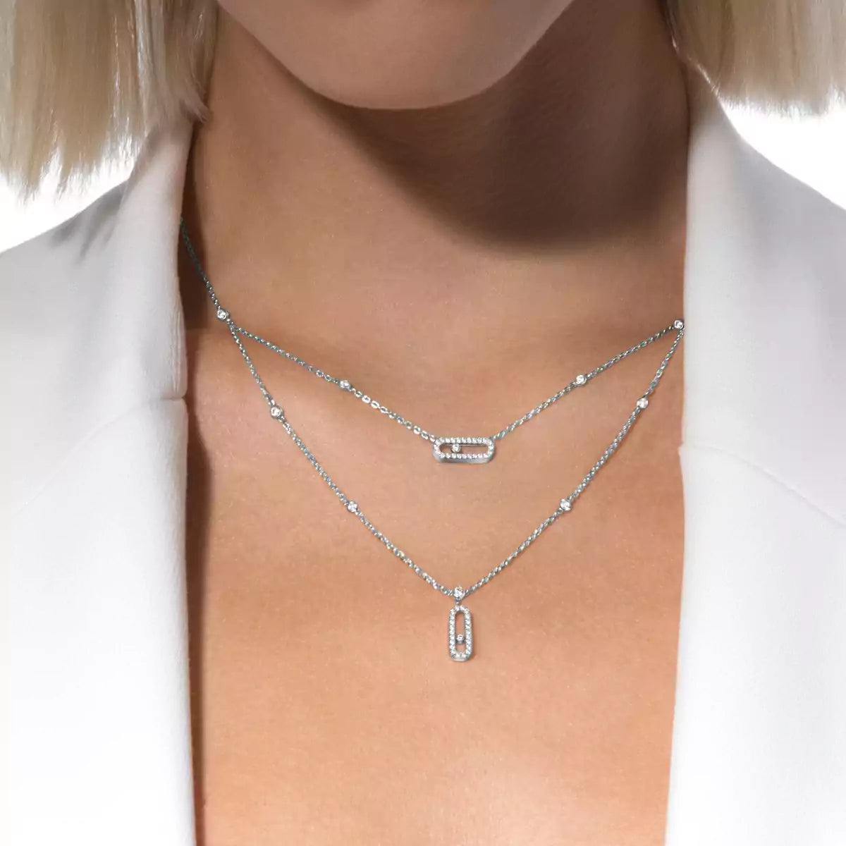 [Vicky]2 Rows Rose Gold Diamond Pave_ Necklace Move Uno