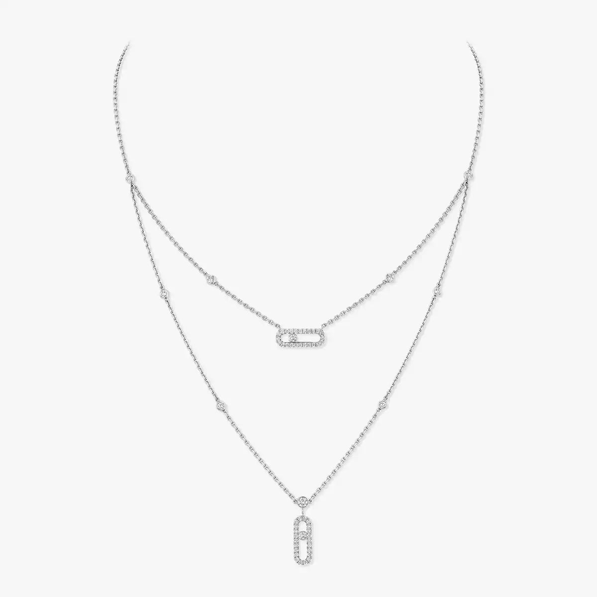 [Vicky]2 Rows Rose Gold Diamond Pave_ Necklace Move Uno