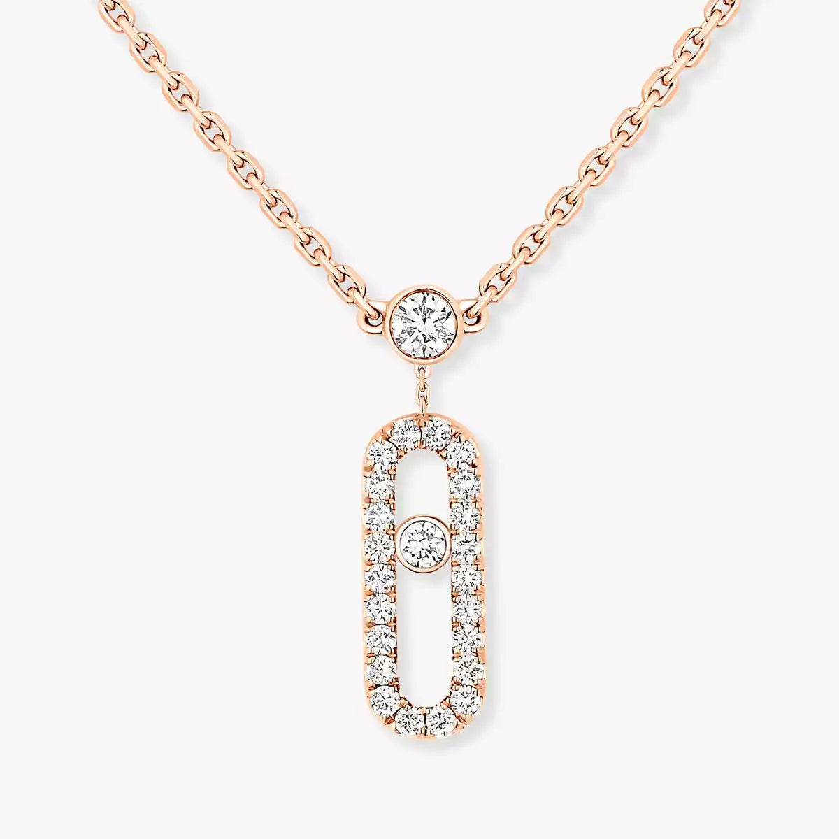 [Vicky]2 Rows Rose Gold Diamond Pave_ Necklace Move Uno