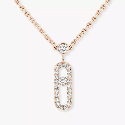 [Vicky]2 Rows Rose Gold Diamond Pave_ Necklace Move Uno