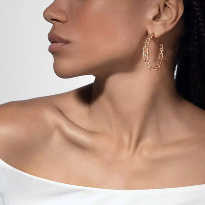 [Vicky]Move Link Diamond Hoop Earrings