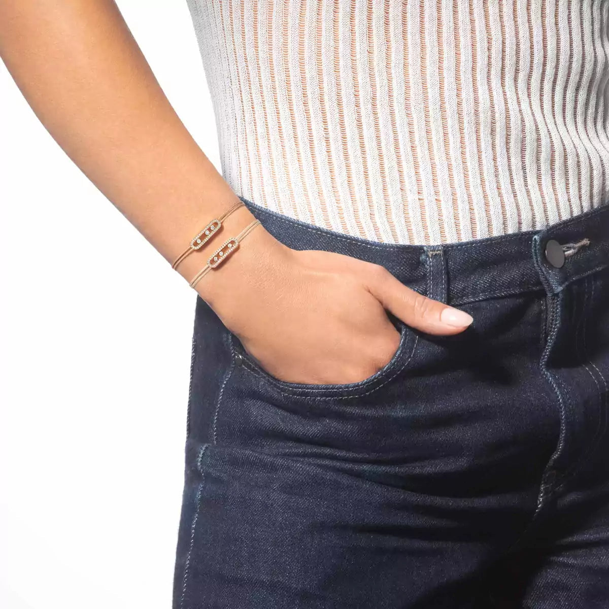 [Vicky]Messika Care(s) pink cord pavé bracelet