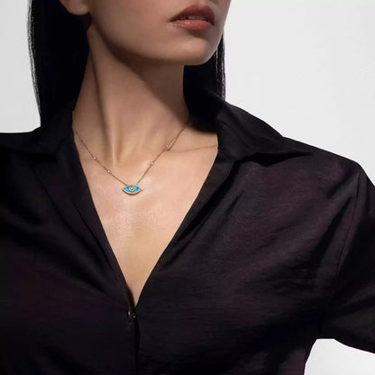 [Vicky]Lucky Eye Diamond Necklace in Rose Gold and Turquoise