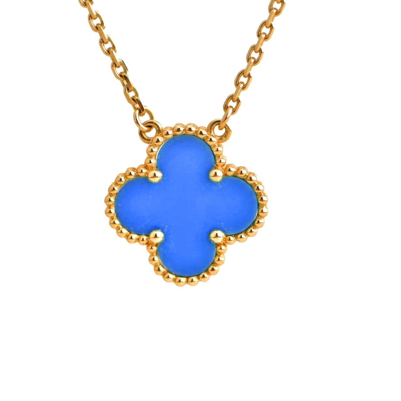 [Vicky]CLOVER 15MM BLUE AGATE NECKLACE