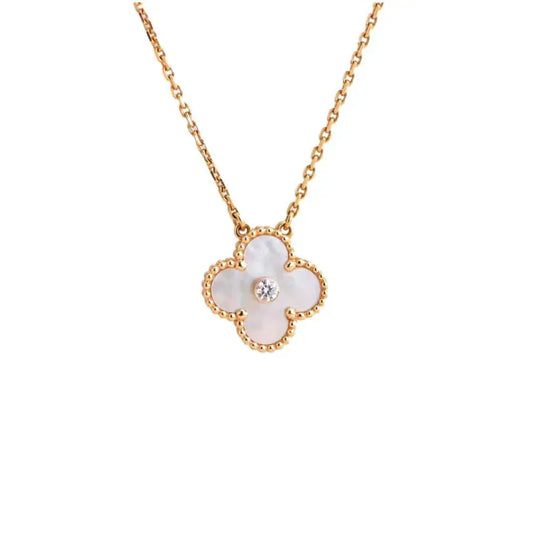 [Vicky]CLOVER 15MM DIAMOND WHITE FRITILLARIA NECKLACE