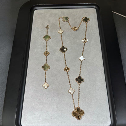 [Vicky]DETACHABLE CLOVER 15(11+4) FLOWER ROSE GOLD NECKLACE SET