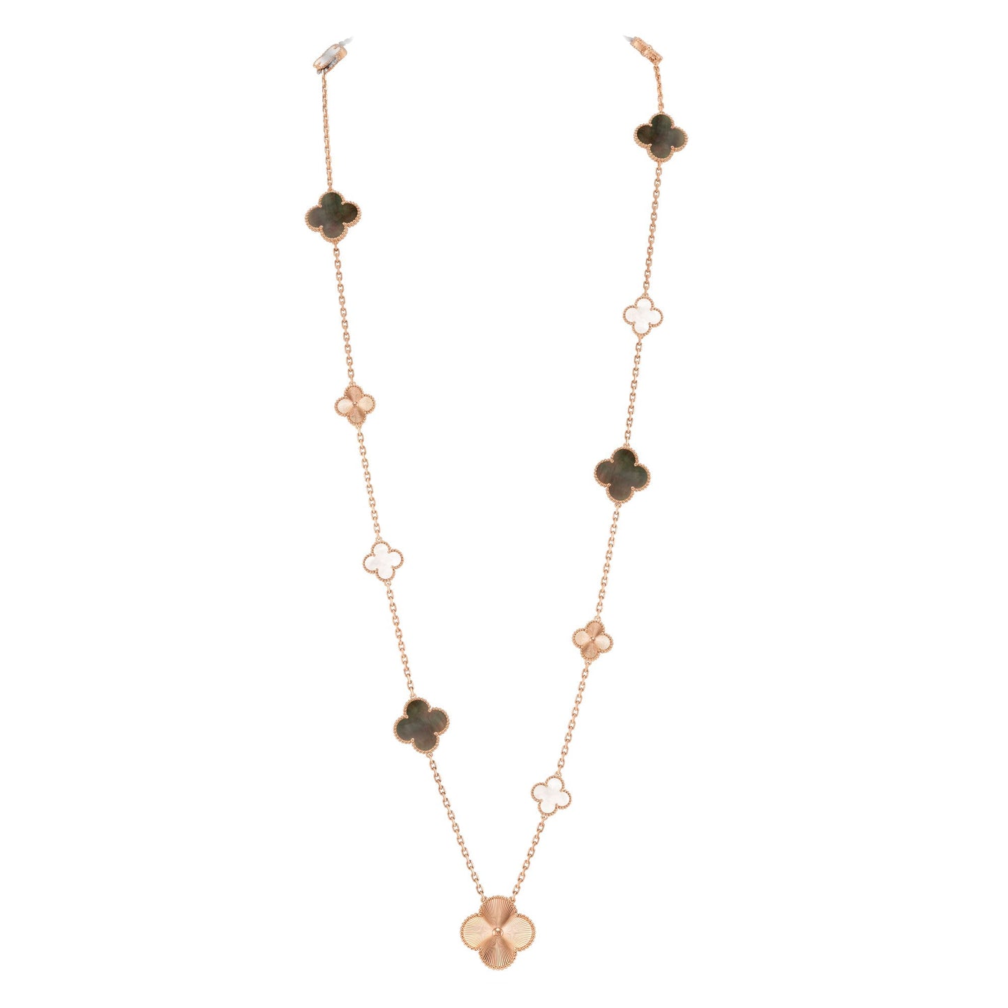 [Vicky]DETACHABLE CLOVER 15(11+4) FLOWER ROSE GOLD NECKLACE SET
