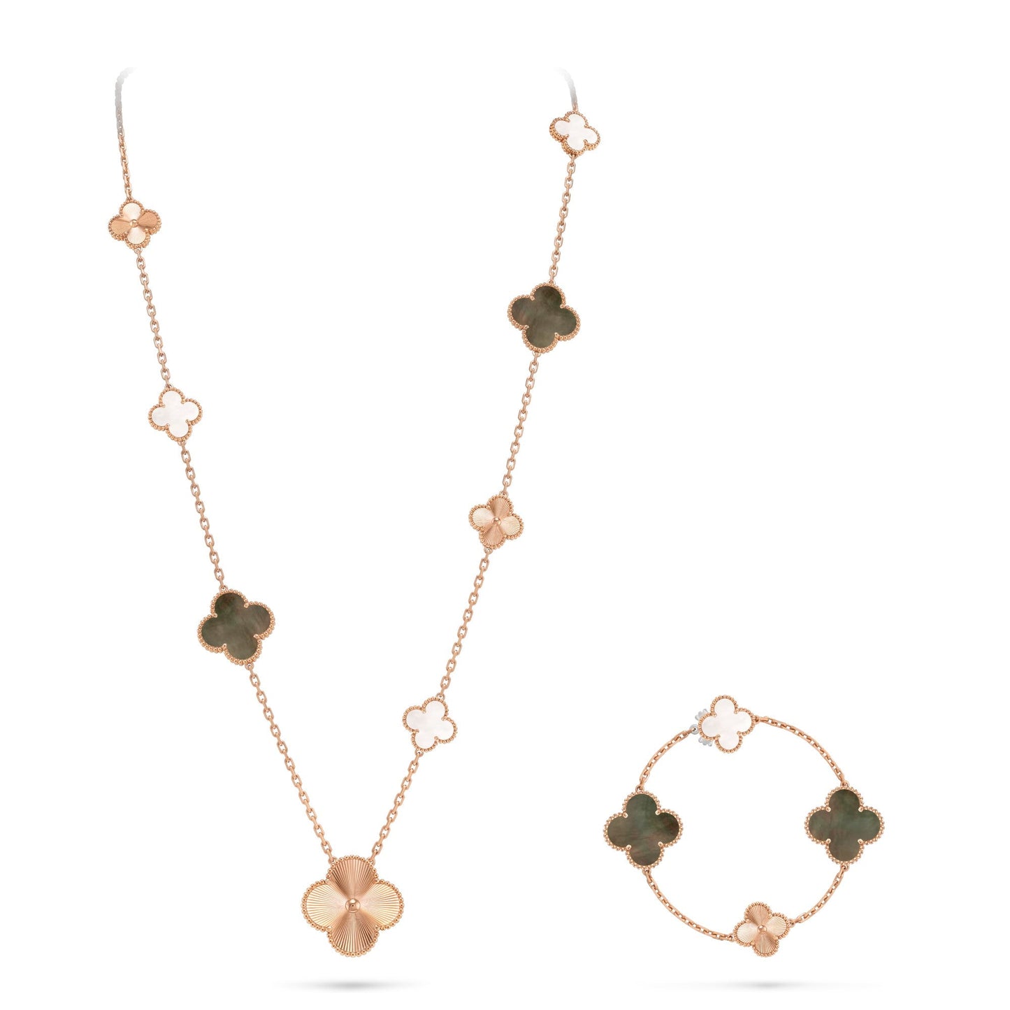 [Vicky]DETACHABLE CLOVER 15(11+4) FLOWER ROSE GOLD NECKLACE SET