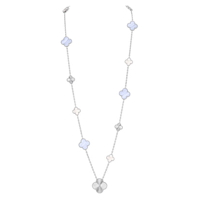 [Vicky]DETACHABLE CLOVER 15(11+4) FLOWER SILVER NECKLACE SET