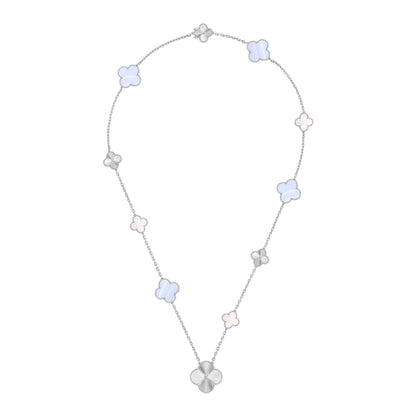 [Vicky]DETACHABLE CLOVER 15(11+4) FLOWER SILVER NECKLACE SET