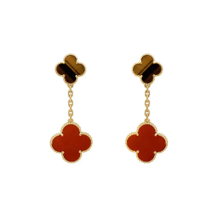 [Vicky]CLOVER  2 MOTIF  TIGER EYE CARNELIAN EARRINGS