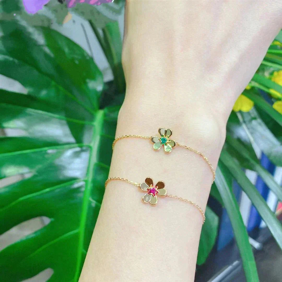 [Vicky]FRIVOLE GOLD FLOWER PINK MALACHITE BRACELET