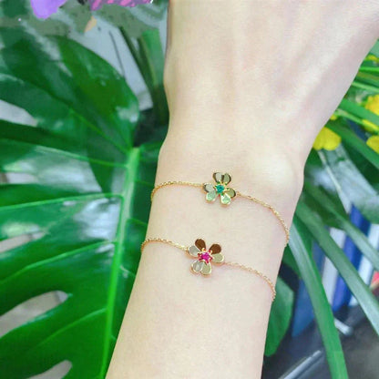 [Vicky]FRIVOLE GOLD FLOWER PINK MALACHITE BRACELET