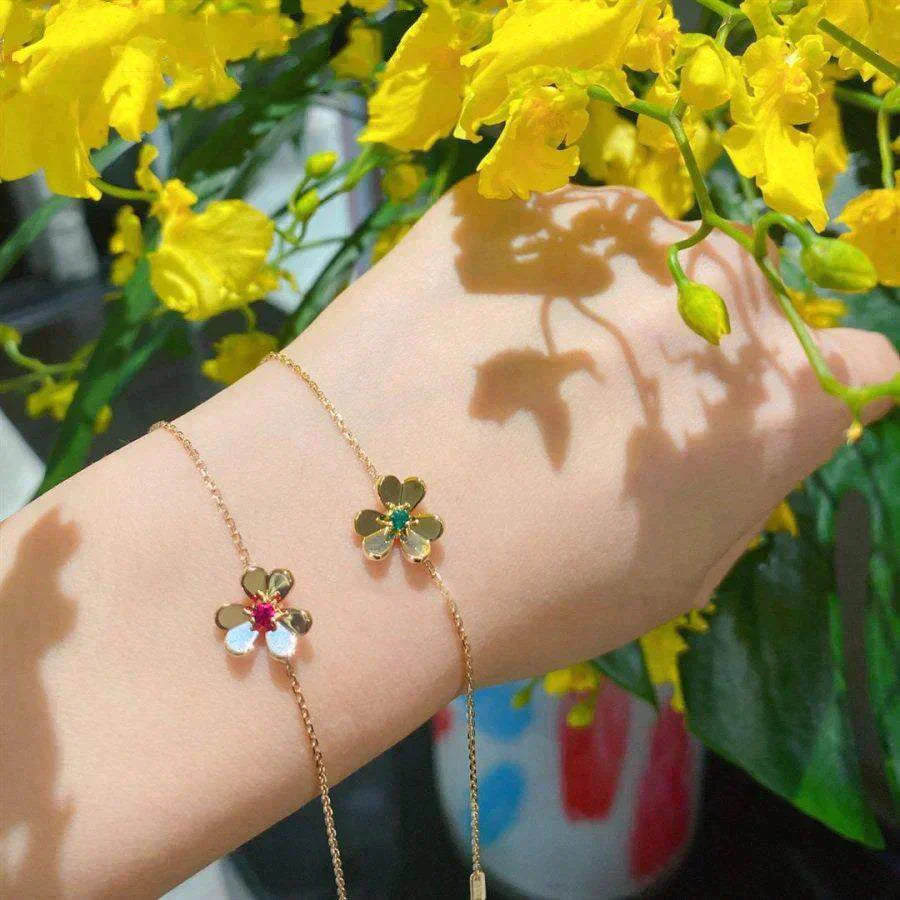 [Vicky]FRIVOLE GOLD FLOWER PINK MALACHITE BRACELET