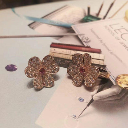 [Vicky]FRIVOLE PINK GOLD FLOWER DIAMOND EARRINGS