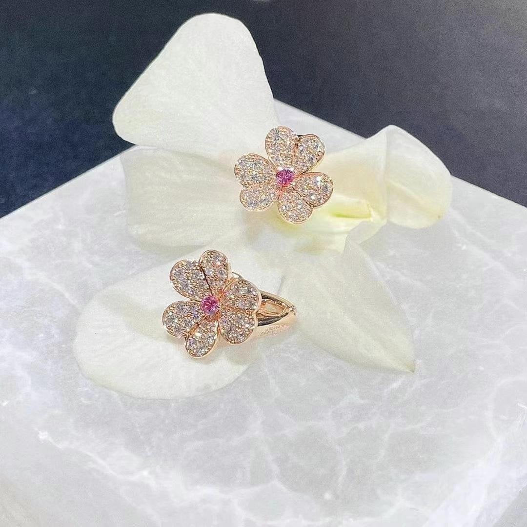 [Vicky]FRIVOLE PINK GOLD FLOWER DIAMOND EARRINGS