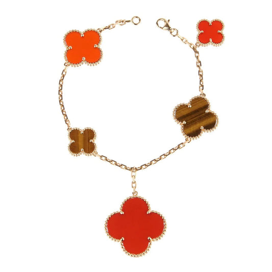 [Vicky]CLOVER BRACELET 5 MOTIFS CARNELIAN TIGER EYE
